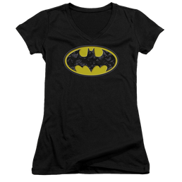 Batman Bats In Logo - Juniors V-Neck T-Shirt Juniors V-Neck T-Shirt Batman   