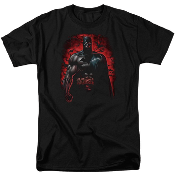 Black men's regular fit t-shirt with Batman Red Knight graphic