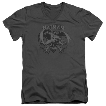 Charcoal men's v-neck t-shirt with Batman Crusade graphic