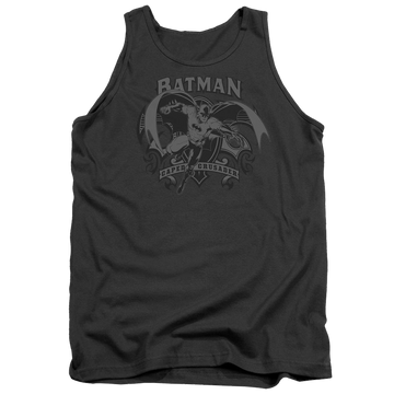 Charcoal men's tank with Batman Crusade graphic