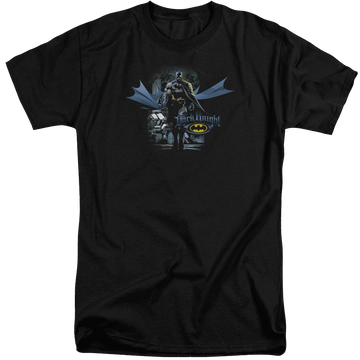 Black men's tall fit t-shirt with Batman From The Depths graphic