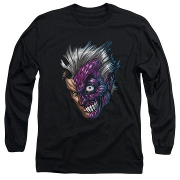 Black men's long sleeve t-shirt with Batman Just Face graphic