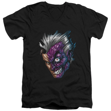 Black men's v-neck t-shirt with Batman Just Face graphic