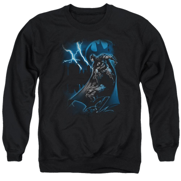 Black men's crewneck sweatshirt with Batman Lightning Strikes graphic