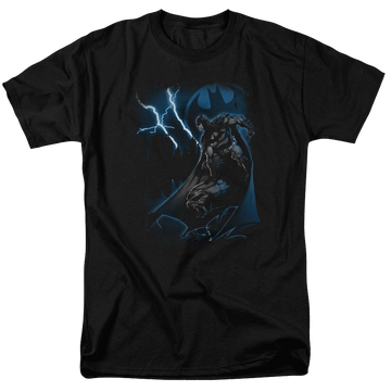 Black men's regular fit t-shirt with Batman Lightning Strikes graphic