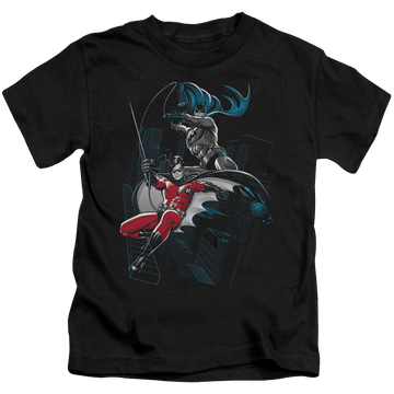 Black kid's t-shirt for ages 4 to 7 with Batman Robin Black And White graphic