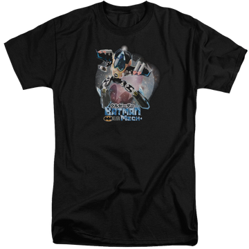 Black men's tall fit t-shirt with Batman Mech graphic