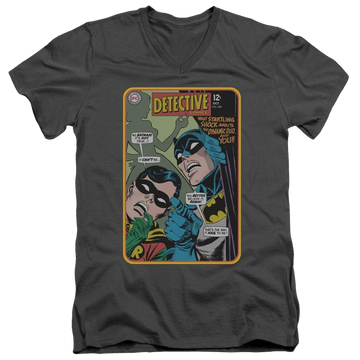Charcoal men's v-neck t-shirt with Batman Detective #380 graphic
