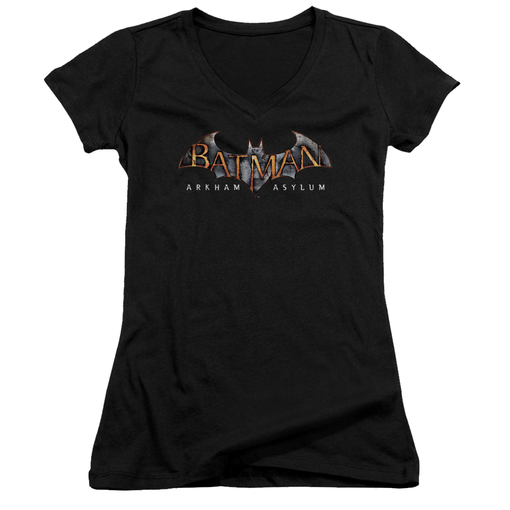 Batman - Arkham Arkham Asylum Logo - Juniors V-Neck T-Shirt Juniors V-Neck T-Shirt Batman   