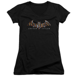 Batman - Arkham Arkham Asylum Logo - Juniors V-Neck T-Shirt Juniors V-Neck T-Shirt Batman   
