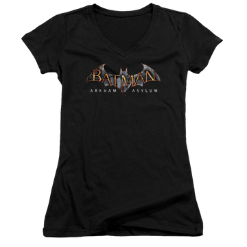 Batman - Arkham Arkham Asylum Logo - Juniors V-Neck T-Shirt Juniors V-Neck T-Shirt Batman   