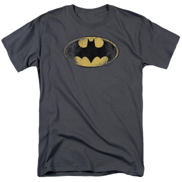 Charcoal men's regular fit t-shirt with Batman Destroyed Logo graphic