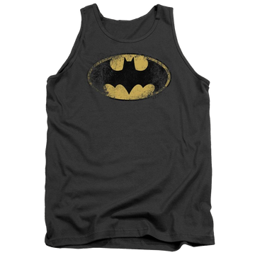 Charcoal men's tank with Batman Destroyed Logo graphic