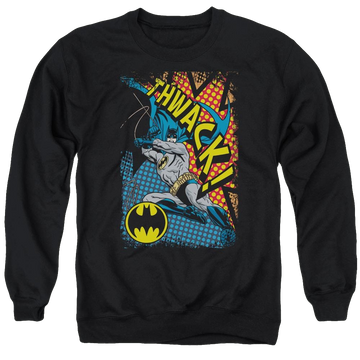 Black men's crewneck sweatshirt with Batman Thwack graphic