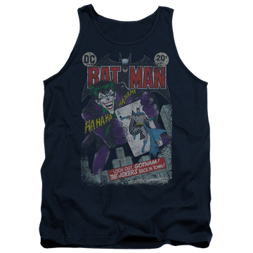 Navy men's tank with Batman #251 Distressed graphic
