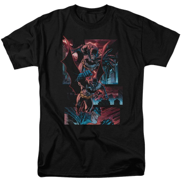 Black men's regular fit t-shirt with Batman Dark Knight Panels graphic