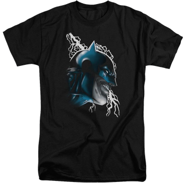 Black men's tall fit t-shirt with Batman Crazy Grin graphic