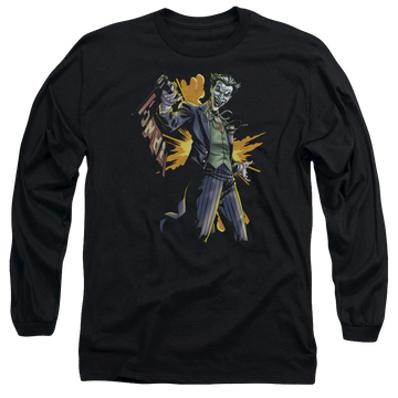 Black men's long sleeve t-shirt with Batman Joker Bang graphic