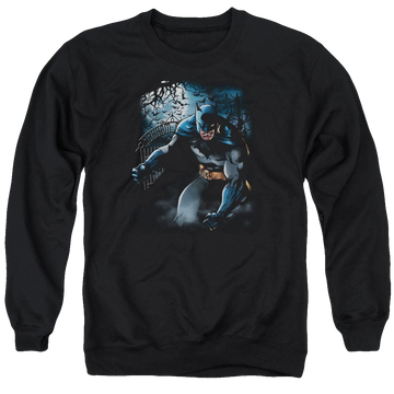 Black men's crewneck sweatshirt with Batman Light Of The Moon graphic