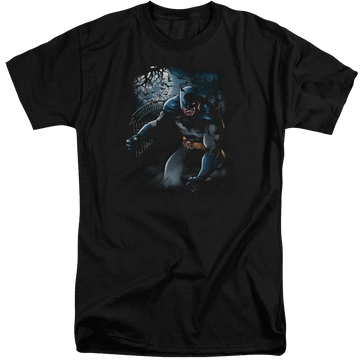 Black men's tall fit t-shirt with Batman Light Of The Moon graphic