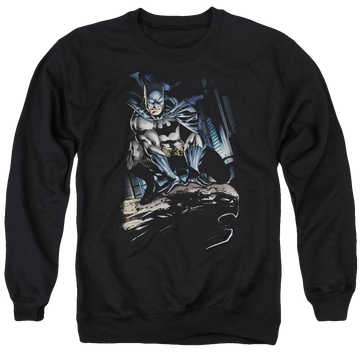 Black men's crewneck sweatshirt with Batman Perched graphic