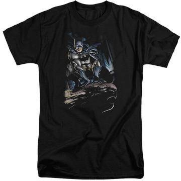 Black men's tall fit t-shirt with Batman Perched graphic