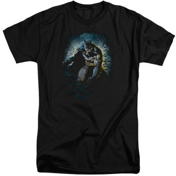 Black men's tall fit t-shirt with Batman Bat Cave graphic