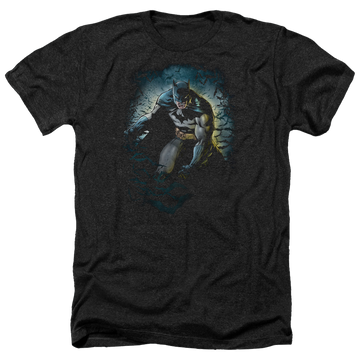 Charcoal men's heather t-shirt with Batman Bat Cave graphic