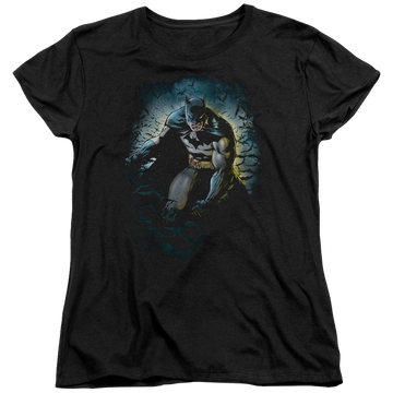 Black women's t-shirt with Batman Bat Cave graphic