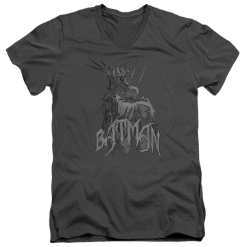 Charcoal men's v-neck t-shirt with Batman Scary Right Hand graphic