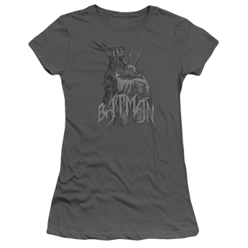 Charcoal juniors t-shirt with Batman Scary Right Hand graphic