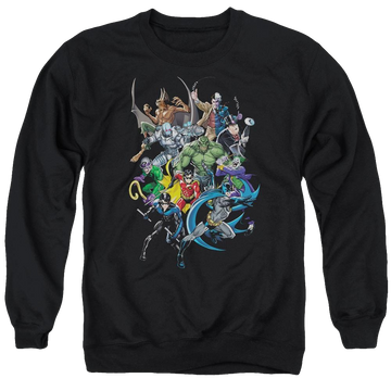 Black men's crewneck sweatshirt with Batman Saints And Psychos graphic