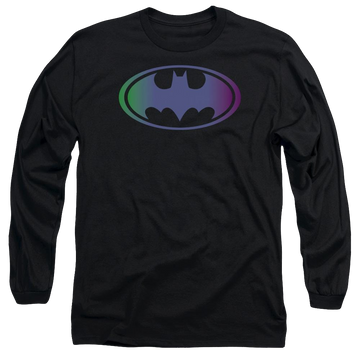 Black men's long sleeve t-shirt with Batman Gradient Bat Logo graphic
