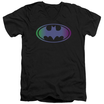 Black men's v-neck t-shirt with Batman Gradient Bat Logo graphic