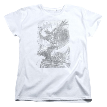 White women's t-shirt with Batman Pencil Batarang Throw graphic