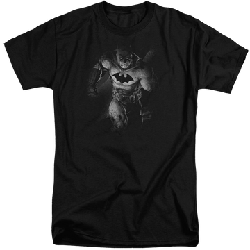 Black men's tall fit t-shirt with Batman Materialized graphic