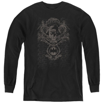 Black youth long sleeve t-shirt with Dc Batman Dark Knight Heraldry graphic