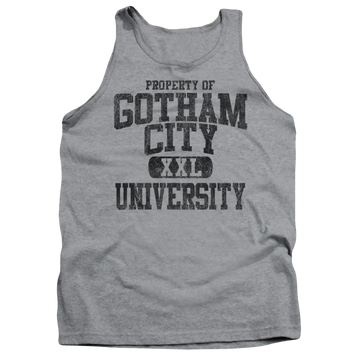 Athletic heather men's tank with Batman Property Of Gcu graphic