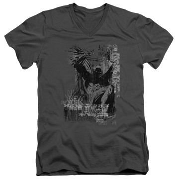 Charcoal men's v-neck t-shirt with Batman The Knight Life graphic