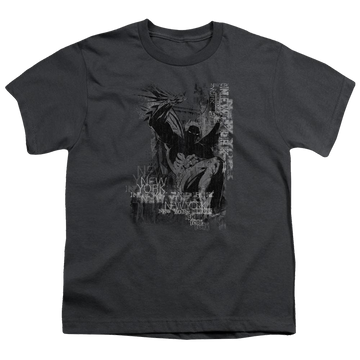 Charcoal youth t-shirt for ages 8 to 12 with Dc Batman The Knight Life graphic