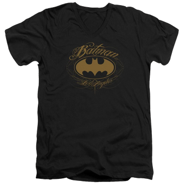 Black men's v-neck t-shirt with Batman La graphic