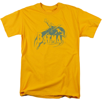 Gold men's regular fit t-shirt with Heres Batman graphic