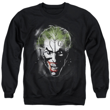 Black men's crewneck sweatshirt with Joker Face Of Madness graphic