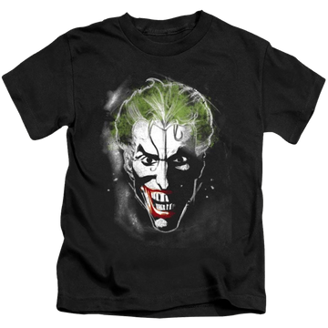 Black kid's t-shirt for ages 4 to 7 with Joker Face Of Madness graphic