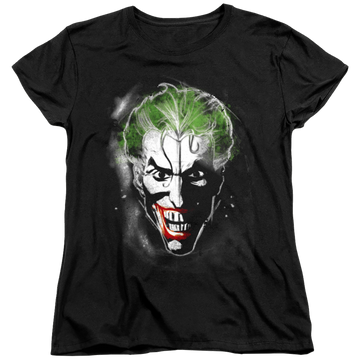 Black women's t-shirt with Joker Face Of Madness graphic