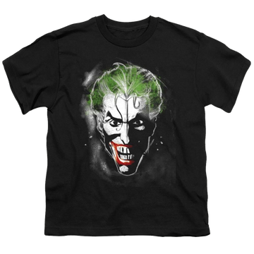 Black youth t-shirt for ages 8 to 12 with Joker Face Of Madness graphic