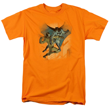 Orange men's regular fit t-shirt with Dc Batman Batman Vs Catman graphic