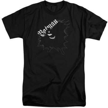 Black men's tall fit t-shirt with Batman Darkness graphic