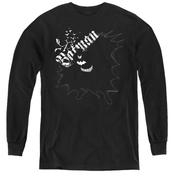 Black youth long sleeve t-shirt with Dc Batman Darkness graphic