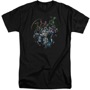 Black men's tall fit t-shirt with Batman Surrounded graphic